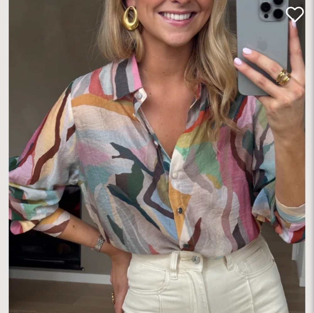 Abstract Multicolor Button-Down Shirt - Women